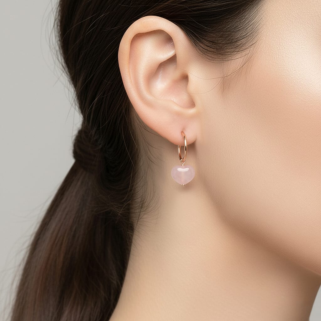 D'Joy Rose Quartz Beads 2 in 1 Hoop Earring in Rose Gold Plated Sterling Silver 22.00 Ct.