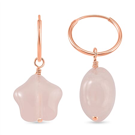 D'Joy 20 Ct. Rose Quartz Beads 2-in-1 Hoop Earring in Rose Gold Plated Sterling Silver