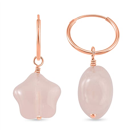 D'Joy Rose Quartz Beads 2 in 1 Hoop Earring in Rose Gold Plated Sterling Silver 20.00 Ct.