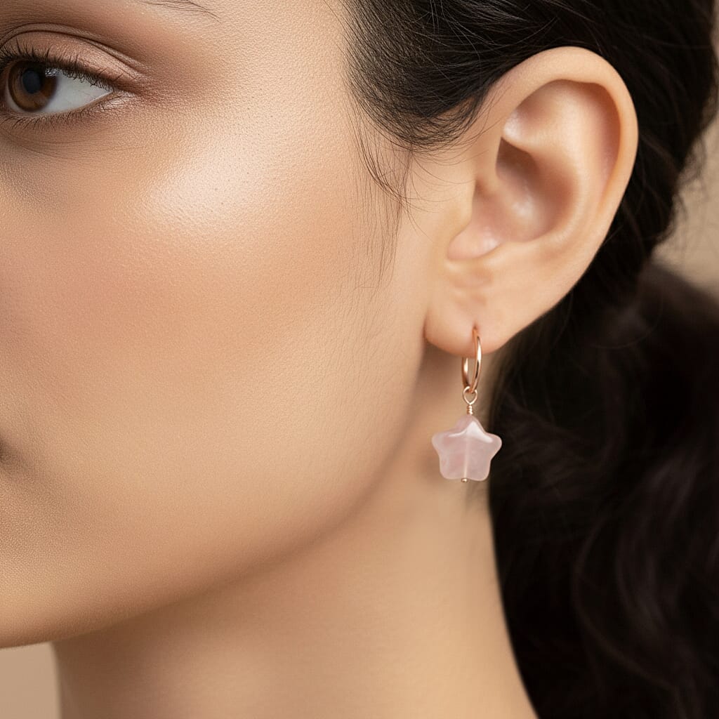 D'Joy Rose Quartz Beads 2 in 1 Hoop Earring in Rose Gold Plated Sterling Silver 20.00 Ct.