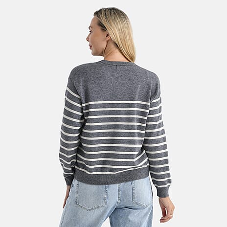 - Maisi Striped Knitted Jumper (Size M) - Grey