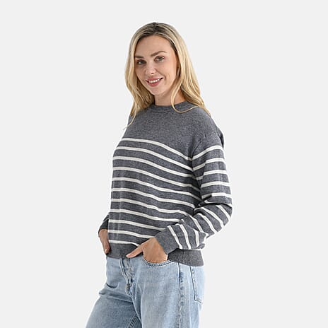 - Maisi Striped Knitted Jumper (Size M) - Grey