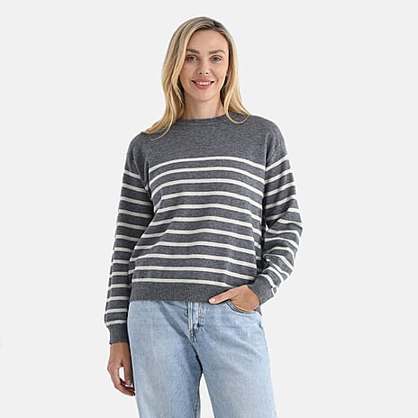 - Maisi Striped Knitted Jumper (Size XL) - Grey