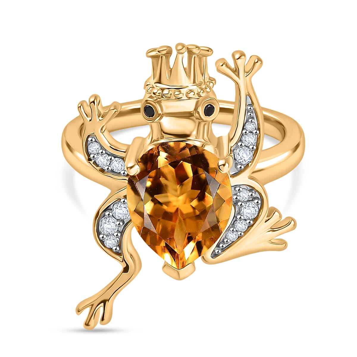 GP Trionfo Collection - Serra Gaucha Citrine & Multi Gemstones Frog with Crown Ring in 18K Vermeil Yellow Gold Plated Sterling Silver 2.49 Ct.
