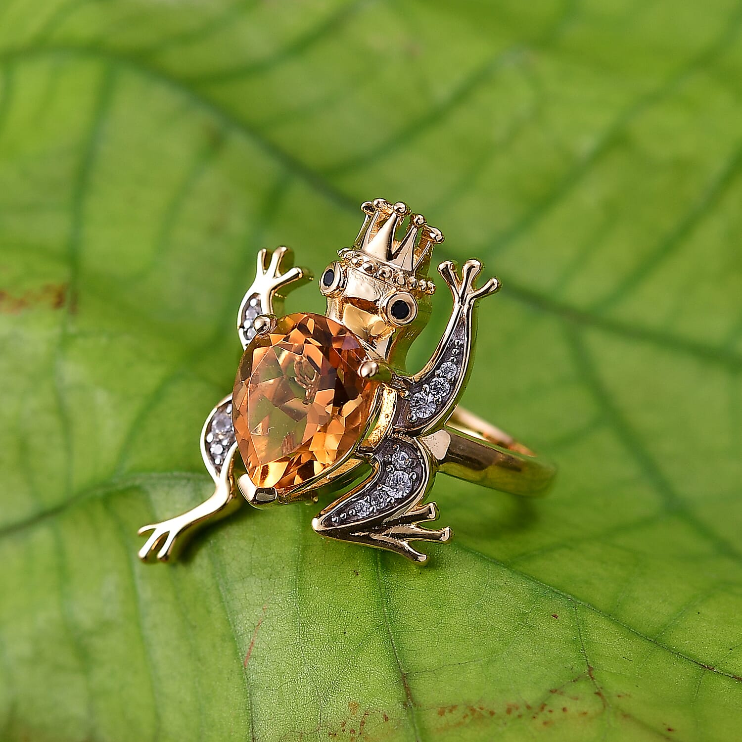 GP Trionfo Collection - Serra Gaucha Citrine & Multi Gemstones Frog with Crown Ring in 18K Vermeil Yellow Gold Plated Sterling Silver 2.49 Ct.