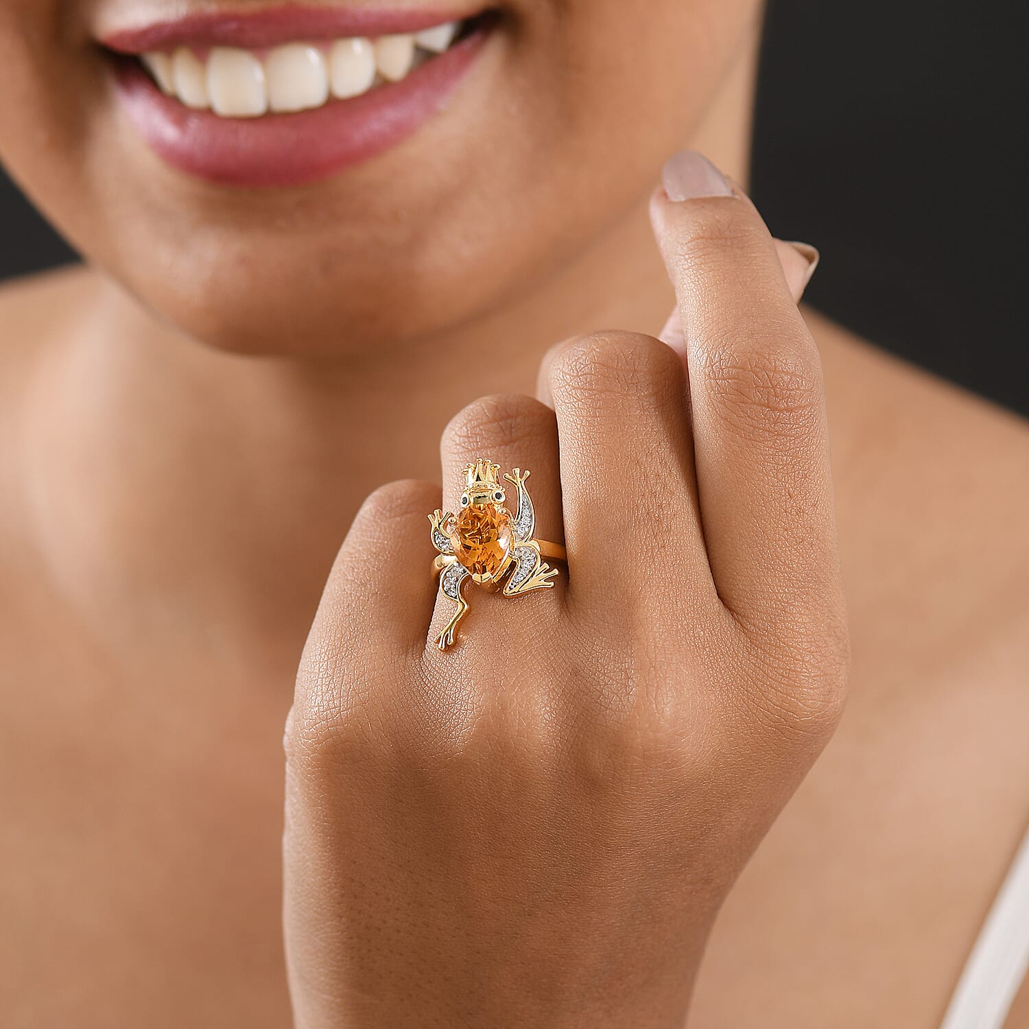 GP Trionfo Collection - Serra Gaucha Citrine & Multi Gemstones Frog with Crown Ring in 18K Vermeil Yellow Gold Plated Sterling Silver 2.49 Ct.