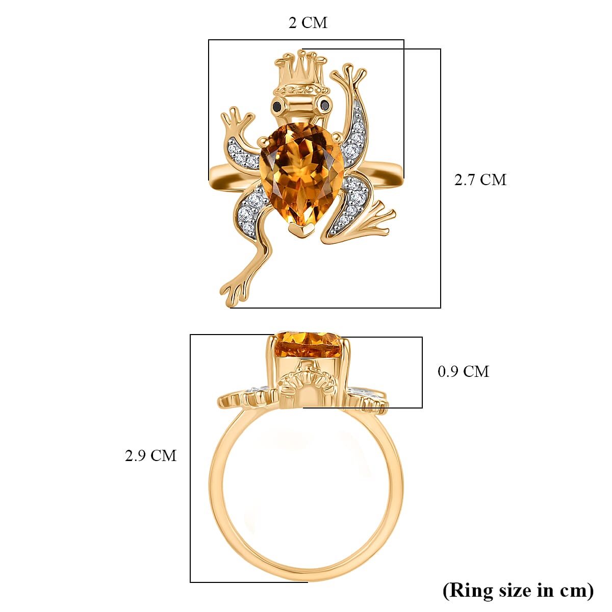GP Trionfo Collection - Serra Gaucha Citrine & Multi Gemstones Frog with Crown Ring in 18K Vermeil Yellow Gold Plated Sterling Silver 2.49 Ct.