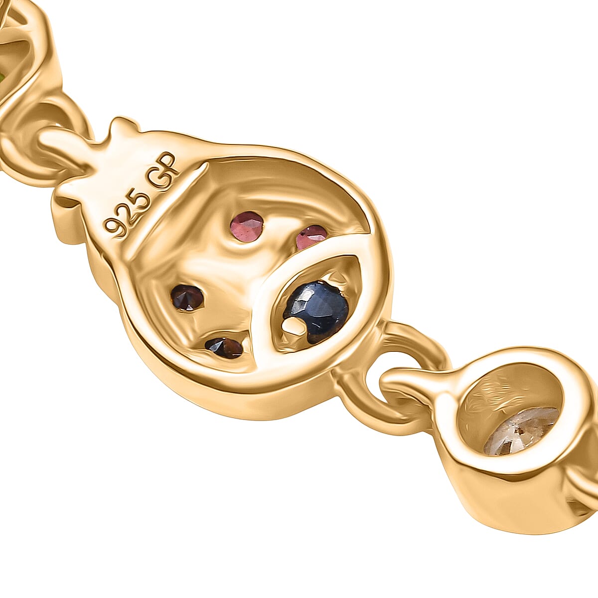 GP Trionfo Collection - Peridot, Red Garnet, Blue Sapphire & White Zircon Dangling Earring with Push Back in 18K Vermeil Yellow Gold Plated Sterling Silver 4.28 Ct.