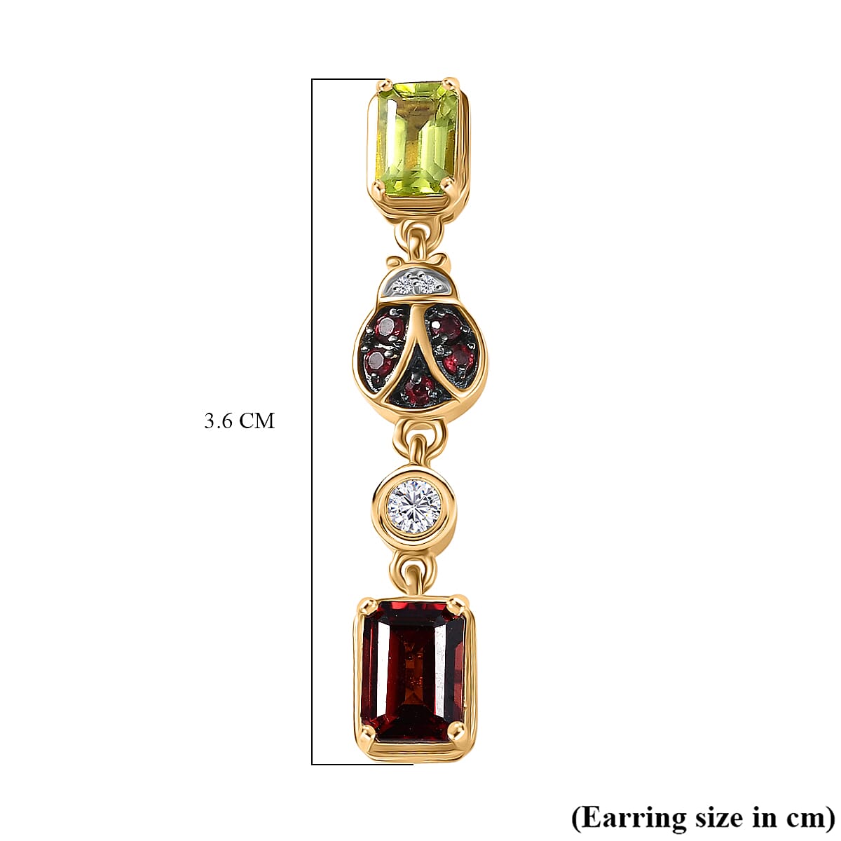 GP Trionfo Collection - Peridot, Red Garnet, Blue Sapphire & White Zircon Dangling Earring with Push Back in 18K Vermeil Yellow Gold Plated Sterling Silver 4.28 Ct.