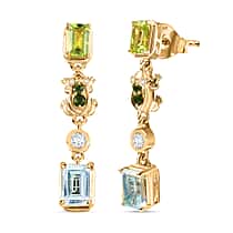 GP Trionfo Collection - Peridot & Multi Gemstones Dangling Earring with Push Back in 18K Vermeil Yellow Gold Plated Sterling Silver 4.25 Ct.