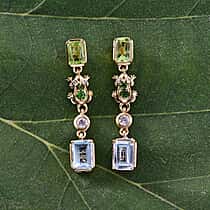 GP Trionfo Collection - Peridot & Multi Gemstones Dangling Earring with Push Back in 18K Vermeil Yellow Gold Plated Sterling Silver 4.25 Ct.