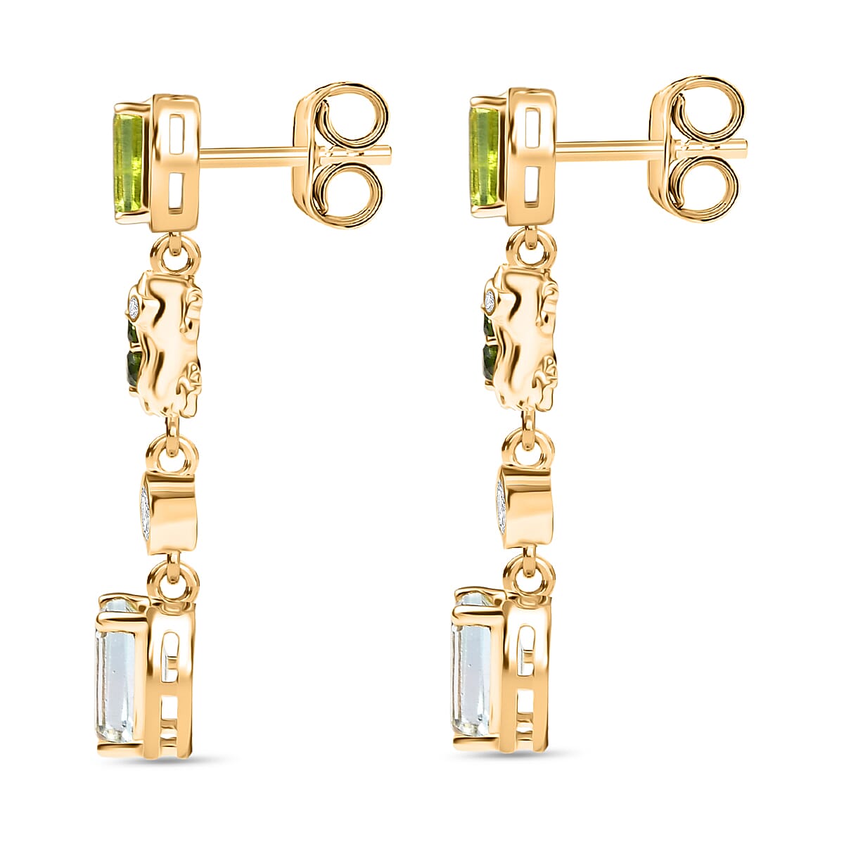 GP Trionfo Collection - Peridot & Multi Gemstones Dangling Earring with Push Back in 18K Vermeil Yellow Gold Plated Sterling Silver 4.25 Ct.