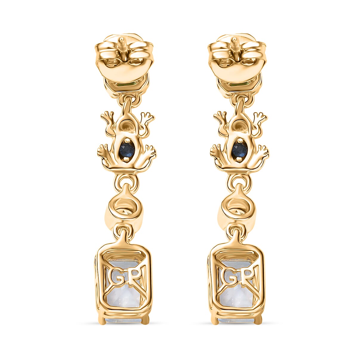 GP Trionfo Collection - Peridot & Multi Gemstones Dangling Earring with Push Back in 18K Vermeil Yellow Gold Plated Sterling Silver 4.25 Ct.