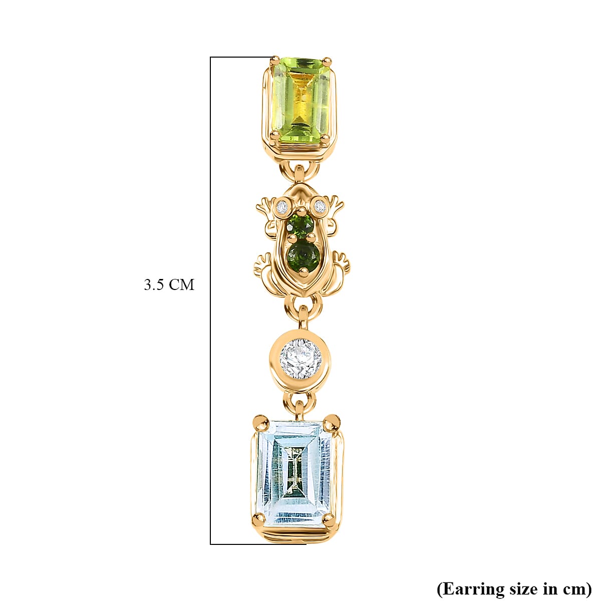 GP Trionfo Collection - Peridot & Multi Gemstones Dangling Earring with Push Back in 18K Vermeil Yellow Gold Plated Sterling Silver 4.25 Ct.