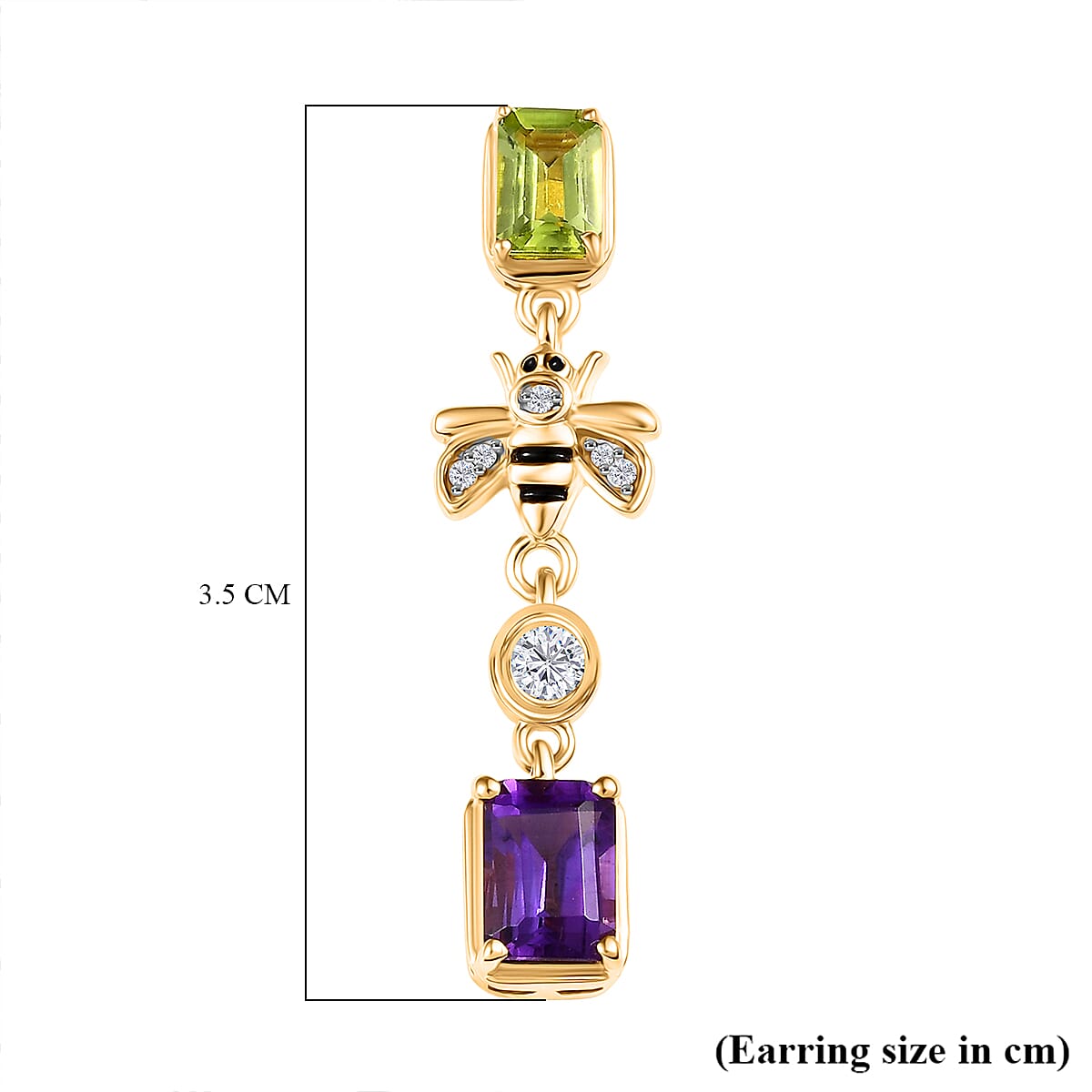 GP Trionfo Collection - Peridot, Blue Sapphire, White Zircon & African Amethyst Dangling Earring with Push Back in 18K Vermeil Yellow Gold Plated Sterling Silver 3.58 Ct.