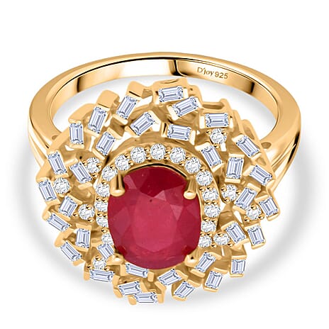 D'Joy Fissure Filled Ruby, Moissanite Ring in 18K YG VermeilSterling Silver  3.200  Ct.