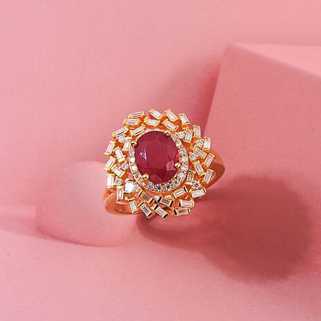 D'Joy Fissure Filled Ruby, Moissanite Ring in 18K YG VermeilSterling Silver  3.200  Ct.