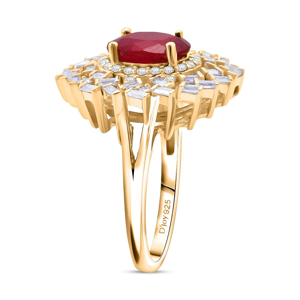 D'Joy Fissure Filled Ruby, Moissanite Ring in 18K YG VermeilSterling Silver  3.200  Ct.