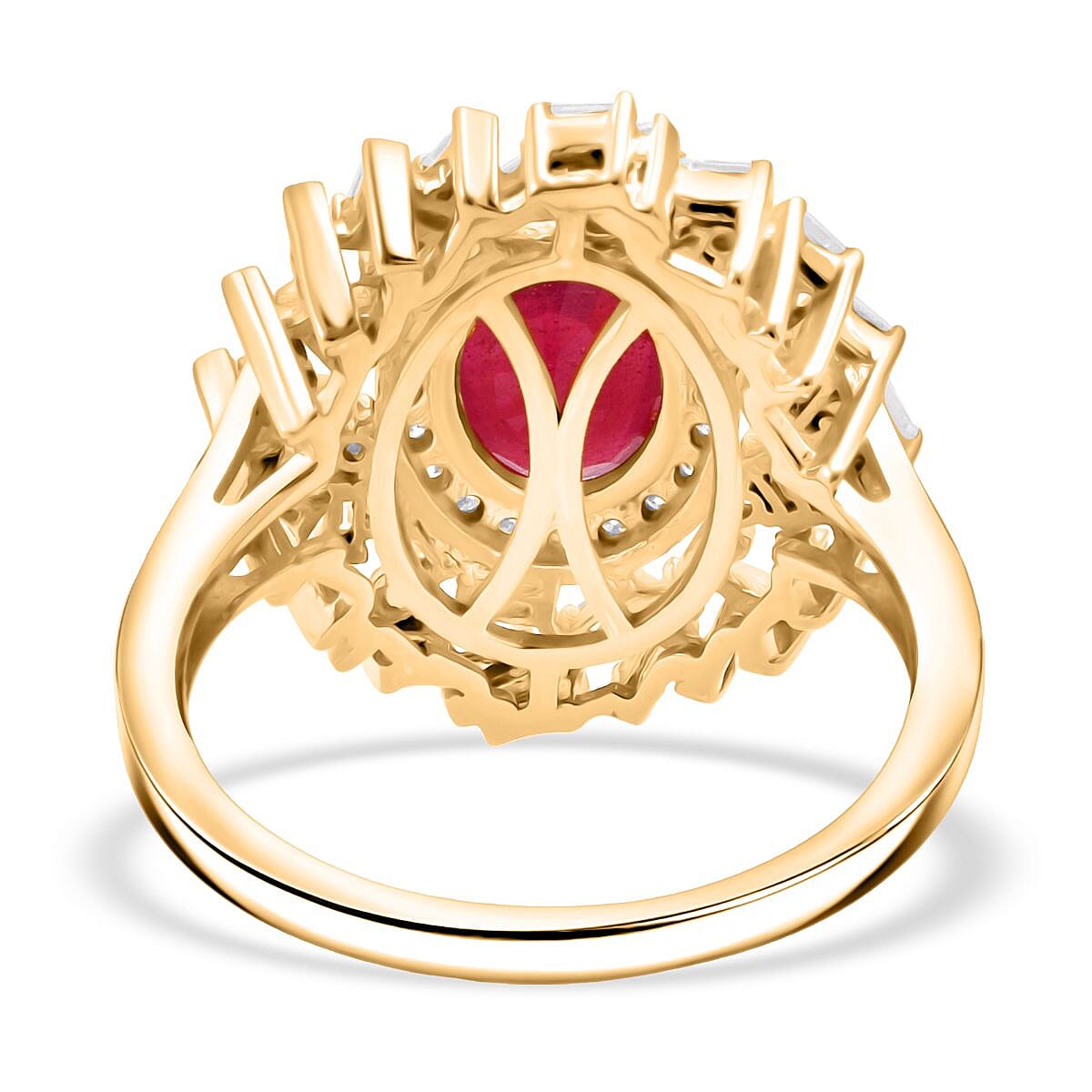 D'Joy Fissure Filled Ruby, Moissanite Ring in 18K YG VermeilSterling Silver  3.200  Ct.