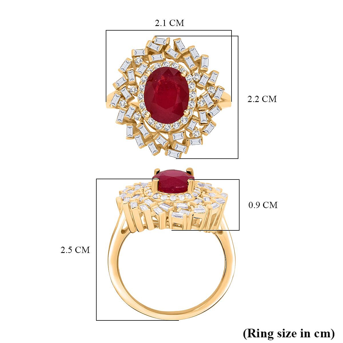 D'Joy Fissure Filled Ruby, Moissanite Ring in 18K YG VermeilSterling Silver  3.200  Ct.