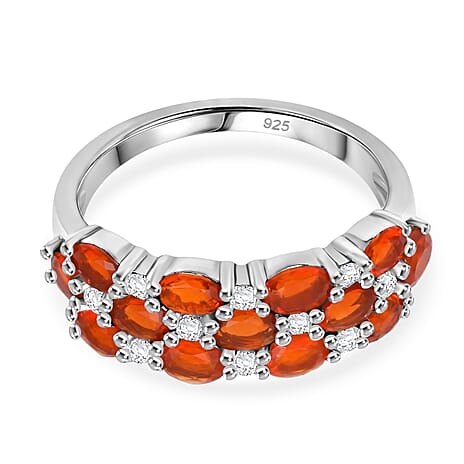 D'Joy - Fire Opal & White Zircon Ring in Rhodium Overlay Sterling Silver 2.70 Ct.
