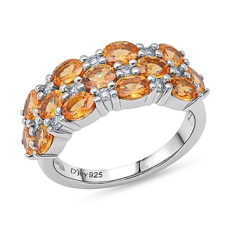 D'Joy - Spessartine Garnet & White Zircon Ring in Rhodium Overlay Sterling Silver 3.60 Ct.