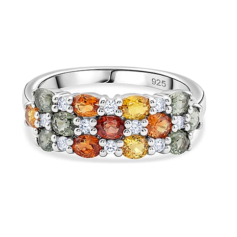 D'Joy - Multi Sapphire & White Zircon Ring in Rhodium Overlay Sterling Silver 2.70 Ct.