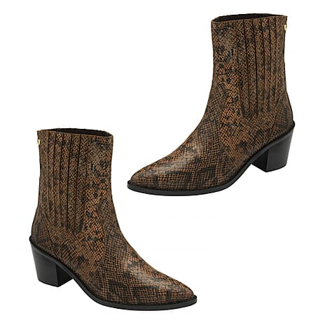 Ravel Langton Snake-Print Leather Ankle Boots (Size 4) - Tan