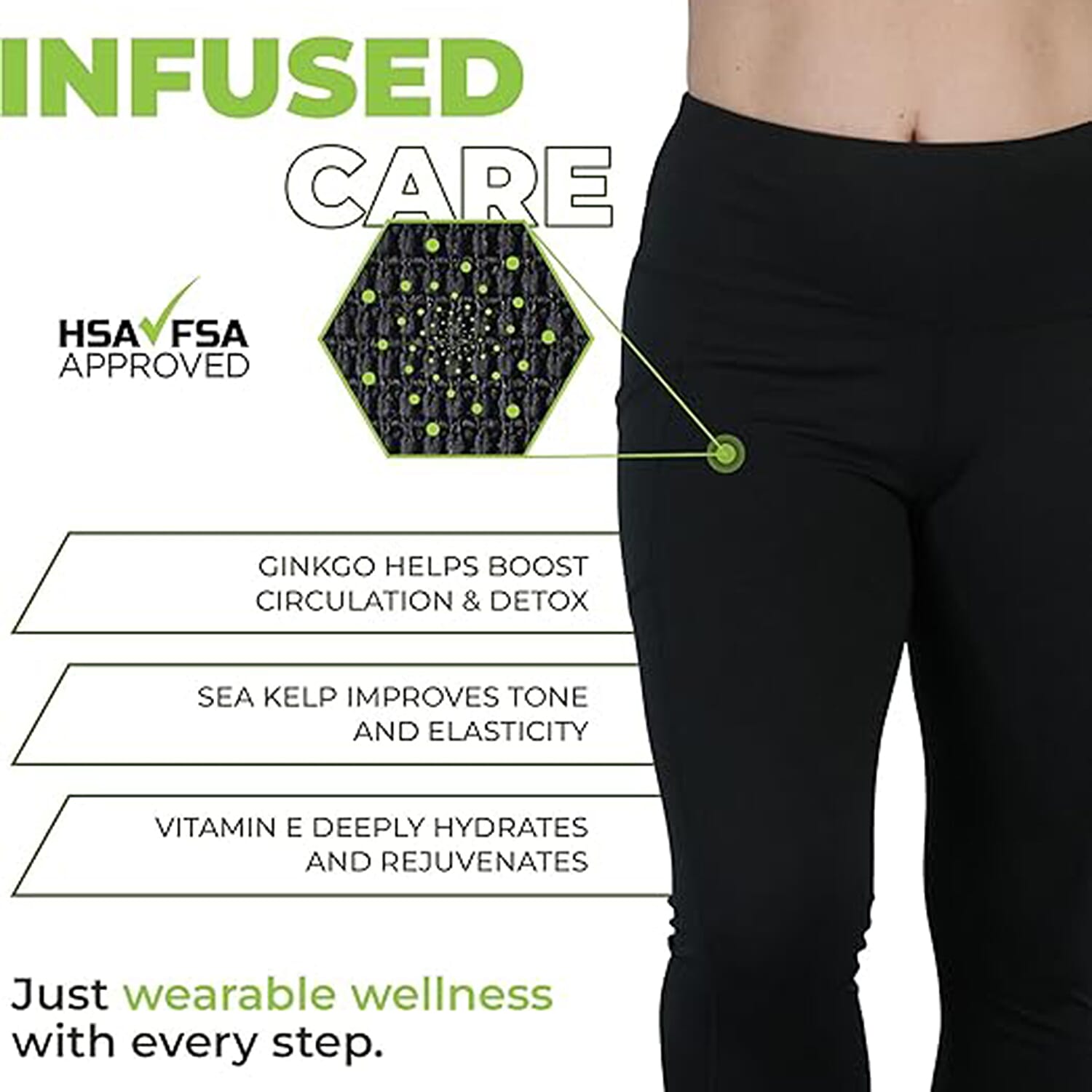 Green Drop Infused High Waist Leggings (Size L) - Black
