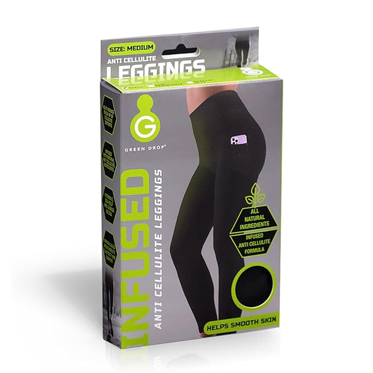 Green Drop Infused High Waist Leggings (Size L) - Black