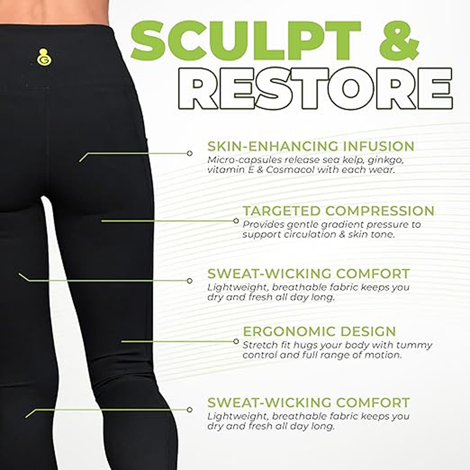 Green Drop Infused High Waist Leggings (Size XXL) - Black