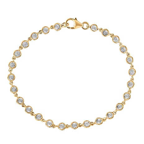 D'Joy White Diamond Linking Bracelet (Size 7.5) with Lobster Clasp in Yellow Gold Plated Sterling Silver, Silver Wt. 5.51 Gms.
