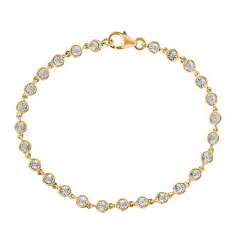 D'Joy White Diamond Linking Bracelet (Size 7.5) with Lobster Clasp in Yellow Gold Plated Sterling Silver, Silver Wt. 5.51 Gms.
