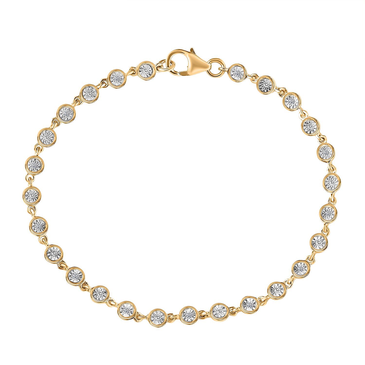 D'Joy White Diamond Linking Bracelet (Size - 7.5) with Lobster Clasp in Yellow Gold Plated Sterling Silver