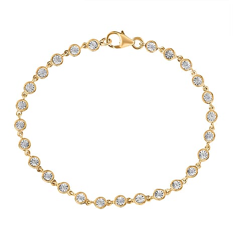 D'Joy White Diamond Linking Bracelet (Size - 7.5) with Lobster Clasp in Yellow Gold Plated Sterling Silver