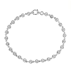 D'Joy Natural White Diamond Link Bracelet with Lobster Clasp in Platinum Over Sterling Silver 7.5 Inch