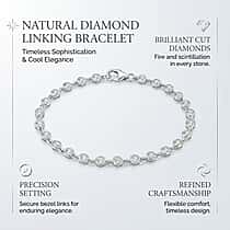 D'Joy Natural White Diamond Link Bracelet with Lobster Clasp in Platinum Over Sterling Silver 7.5 Inch