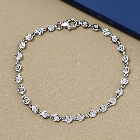 D'Joy White Diamond Linking Bracelet (Size 7.5) with Lobster Clasp in Platinum Overlay Sterling Silver, Silver Wt. 5.51 Gms.