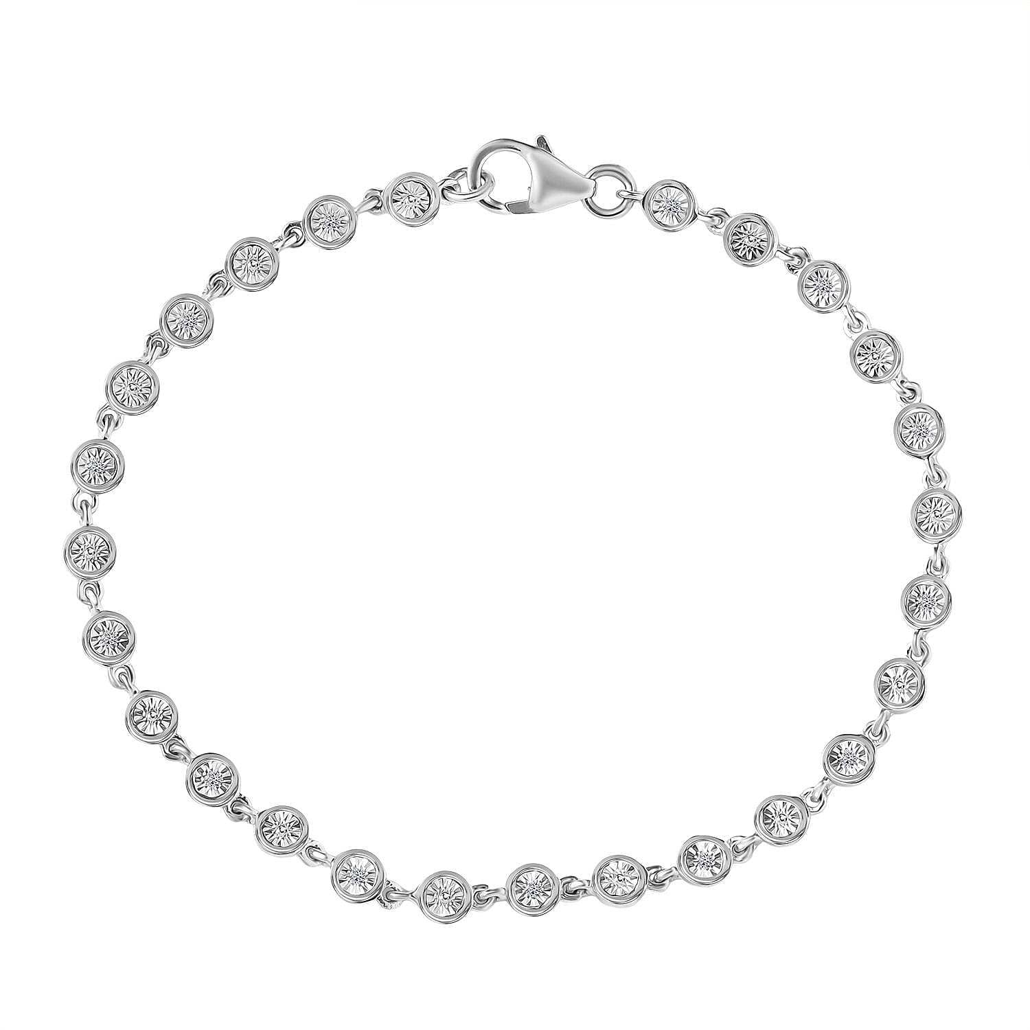 D'Joy White Diamond Linking Bracelet (Size - 7.5) with Lobster Clasp in Platinum Overlay Sterling Silver