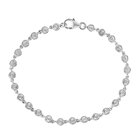 D'Joy White Diamond Linking Bracelet (Size - 7.5) with Lobster Clasp in Platinum Overlay Sterling Silver