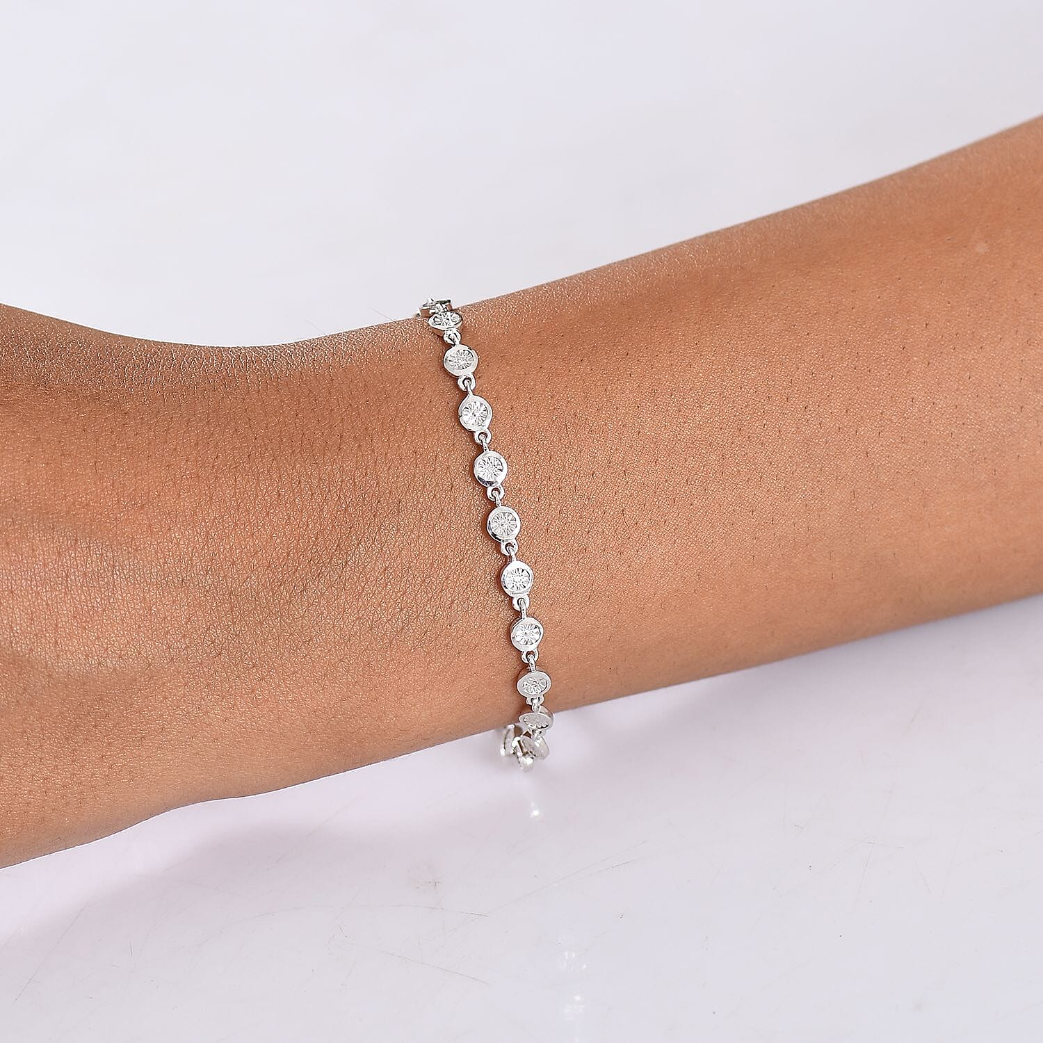 D'Joy White Diamond Linking Bracelet (Size - 7.5) with Lobster Clasp in Platinum Overlay Sterling Silver