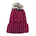 Chunky Cable Knit Beanie Hat with Faux Fur Pom-Pom - Burgundy