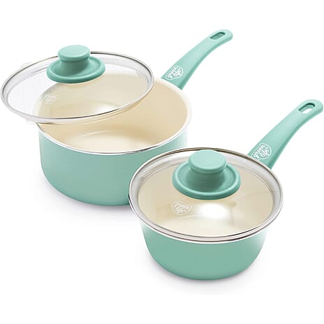 GreenLife 2-Piece Ceramic Non-Stick Saucepan Set with Lids