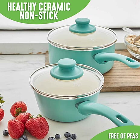 GreenLife 2-Piece Ceramic Non-Stick Saucepan Set with Lids