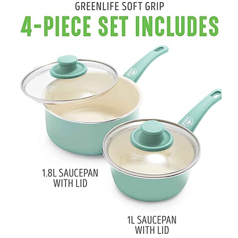 GreenLife 2-Piece Ceramic Non-Stick Saucepan Set with Lids