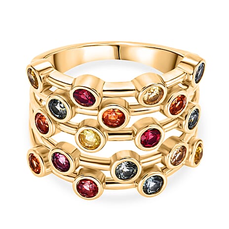 D'Joy - Multi Sapphire Bubble Ring in 18K Vermeil Yellow Gold Plated Sterling Silver 1.90 Ct.