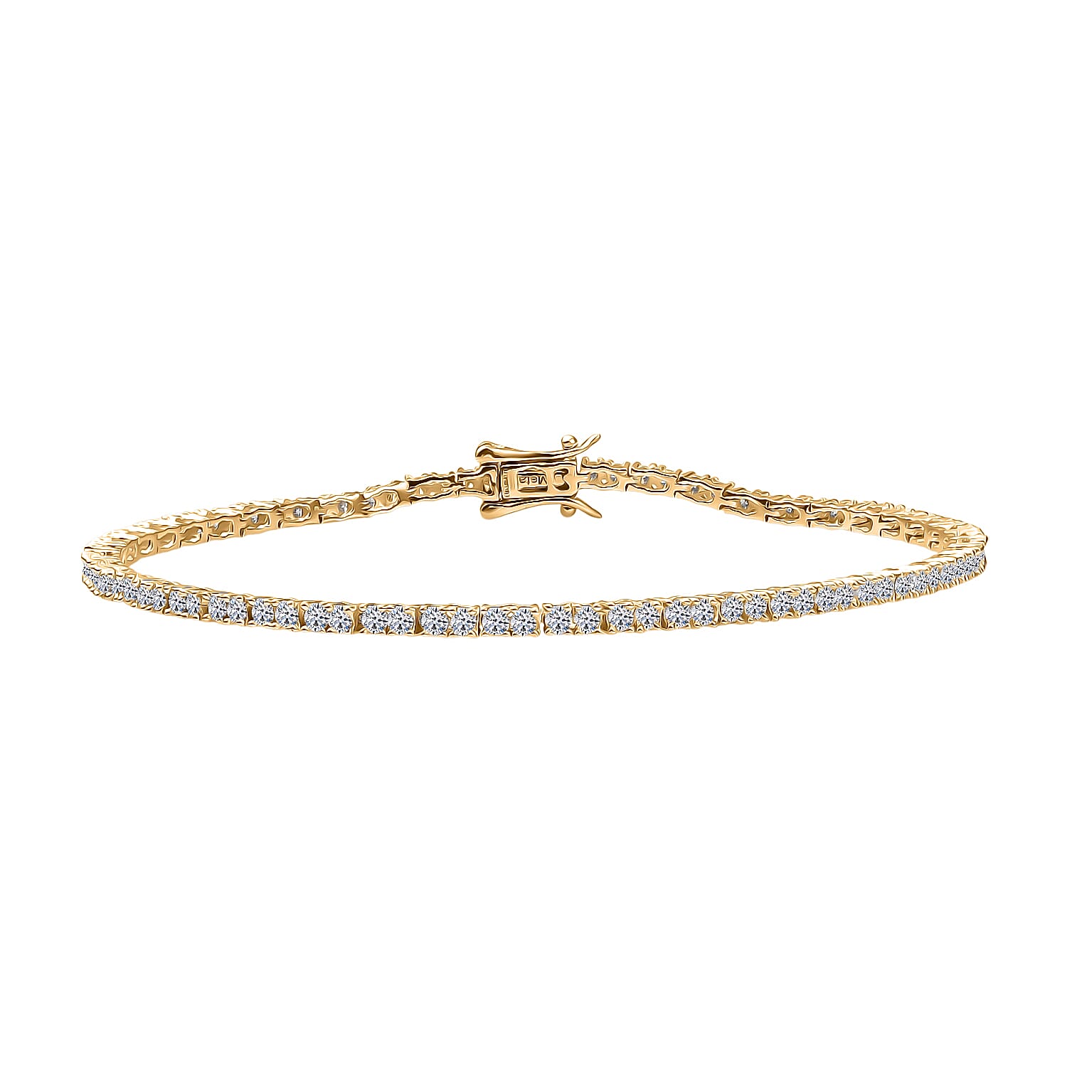 Luxuriant Lab Grown Diamond (SI-GH) Cluster Bracelet (Size 7.5) with GB Lock Box in 18K Vermeil Yellow Gold Plated Sterling Silver 2.06 Ct, Silver Wt. 5.04 Gms.
