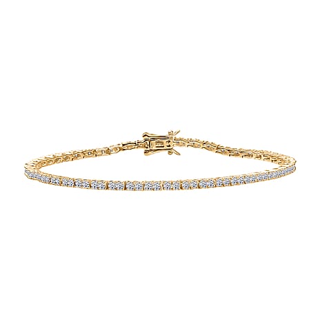 Luxuriant Lab Grown Diamond (SI-GH) Cluster Bracelet (Size 7.5) with GB Lock Box in 18K Vermeil Yellow Gold Plated Sterling Silver 2.06 Ct, Silver Wt. 5.04 Gms.