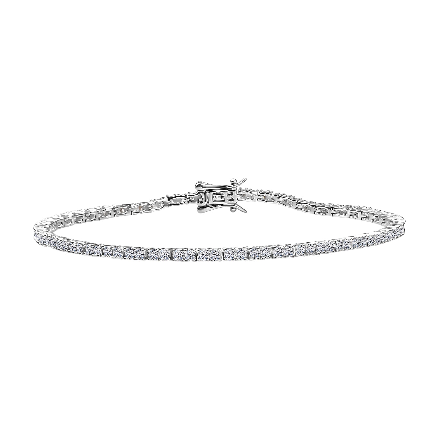 Luxuriant Lab Grown Diamond (SI-GH) Cluster Bracelet (Size 7.5) with GB Lock Box in Rhodium Overlay Sterling Silver 2.06 Ct, Silver Wt. 5.04 Gms.