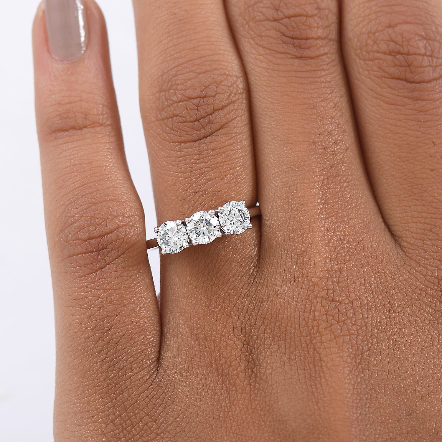 Luxuriant Lab Grown Diamond 3 Stone Ring in Sterling Silver